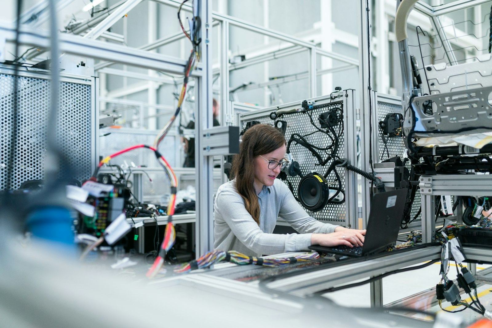 Engineer working at an automated production line