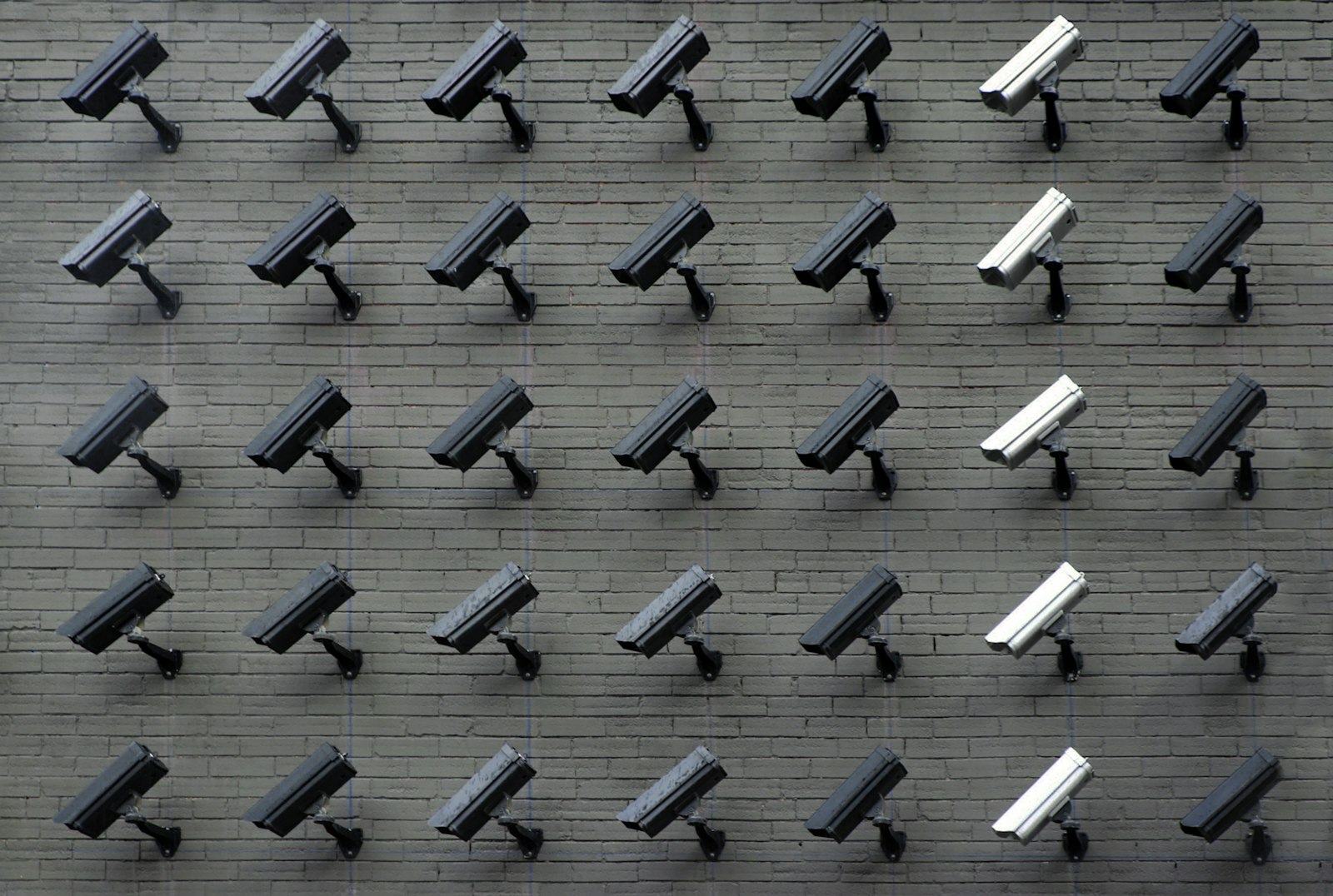 Wall of security cameras